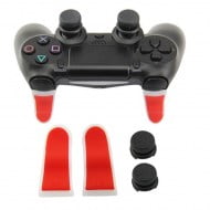 Extended Trigger R2 L2 Red / White & FPS Grips Caps Black - PS4 Controller