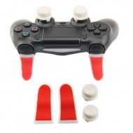 Extended Trigger R2 L2 Red / White & FPS Grips Caps White Skull - PS4 Controller