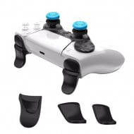 Extended Triggers R2 L2 Black & FPS Grips Caps Blue - PS5 Controller